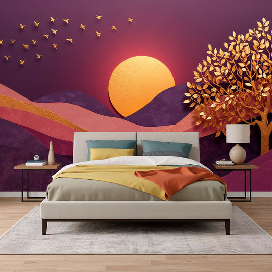 Golden Twilight - Artistic Landscape Accent Wall Mural Wallpaper, peel & stick, custom-sized by Recoat