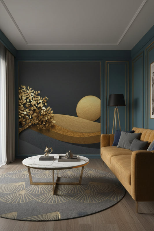 Golden Noir - Artistic Landscape Accent Wall Mural Wallpaper