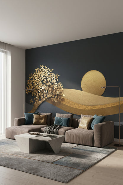 Golden Noir - Artistic Landscape Accent Wall Mural Wallpaper