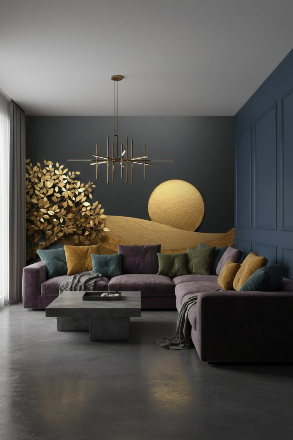 Golden Noir - Artistic Landscape Accent Wall Mural Wallpaper