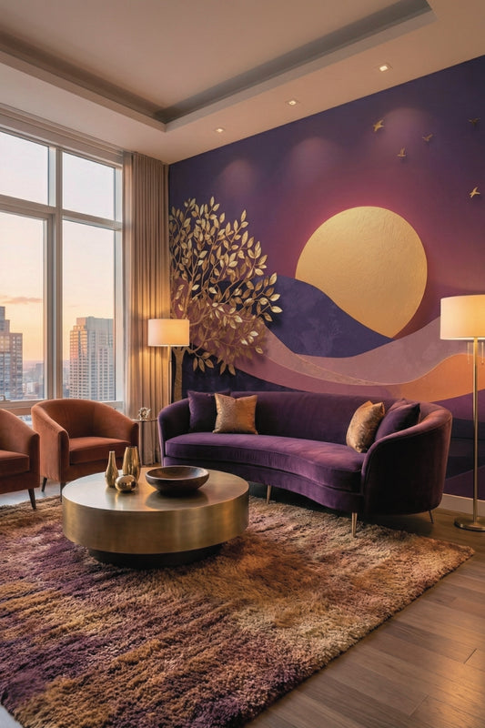 Golden Twilight - Artistic Landscape Accent Wall Mural Wallpaper