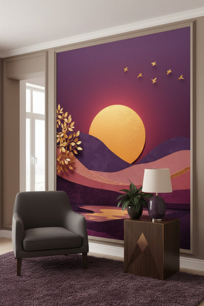 Golden Twilight - Artistic Landscape Accent Wall Mural Wallpaper