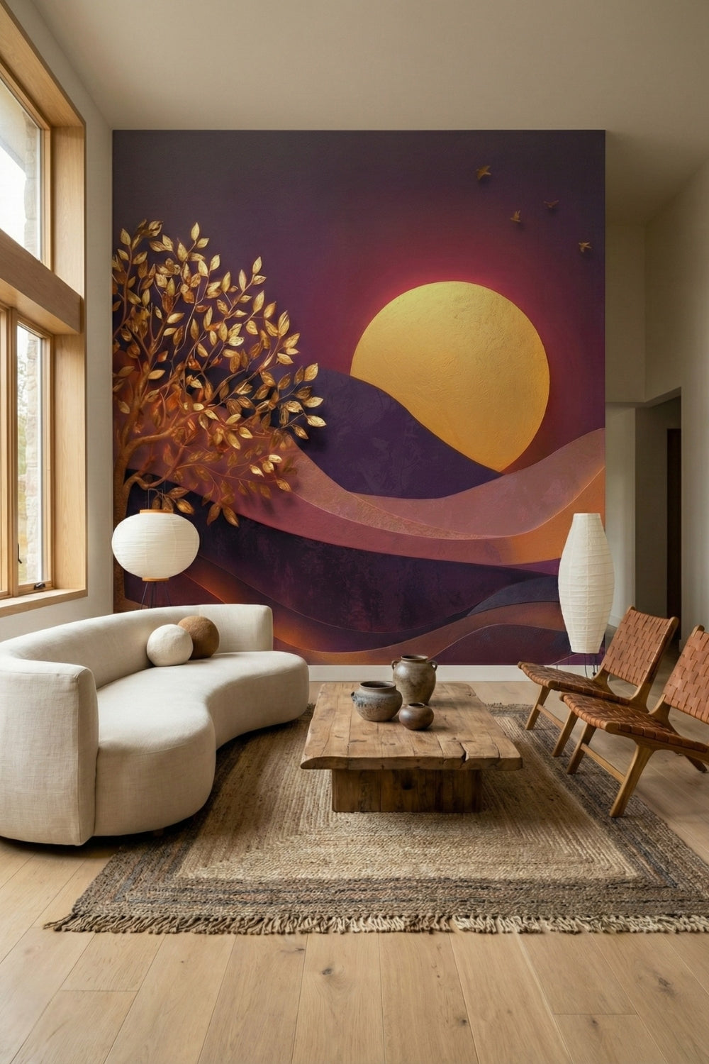 Golden Twilight - Artistic Landscape Accent Wall Mural Wallpaper