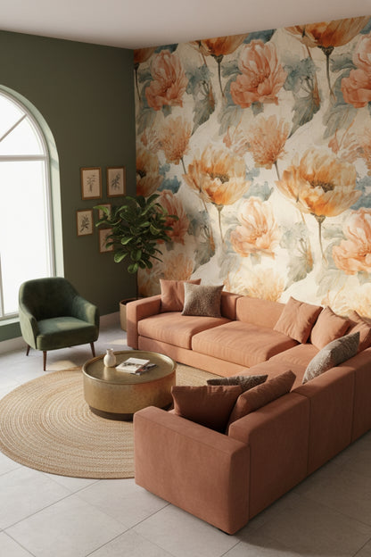 Golden Vines - Rustic Floral Accent Wall Mural Wallpaper