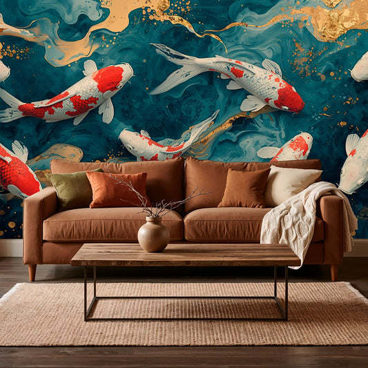 Koi Colors - Japanese Style Accent Wall Mural Wallpaper, peel & stick, custom-sized by Recoat