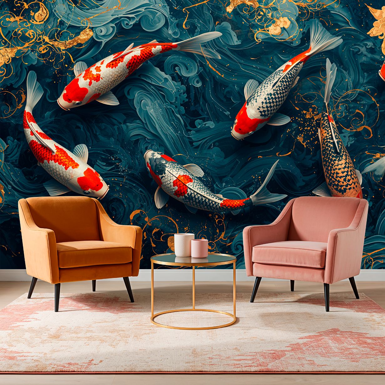 Golden Flow - Japanese Style Accent Wall Mural Wallpaper, peel & stick, custom-sized by Recoat