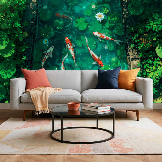 Koi Serenity - Japanese Style Accent Wall Mural Wallpaper, peel & stick, custom-sized by Recoat