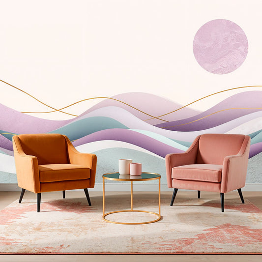 Lavender Waves - Artistic Landscape Accent Wall Mural Wallpaper, peel & stick, custom-sized by Recoat