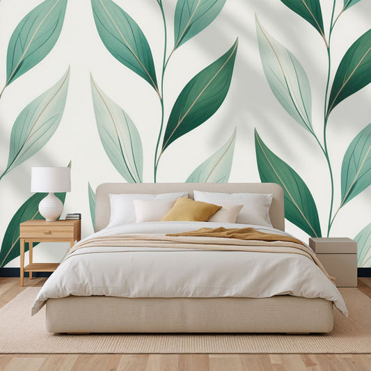 Leafline Whisper - Minimalist Leaf Accent Wall Mural Wallpaper, peel & stick, custom-sized by Recoat