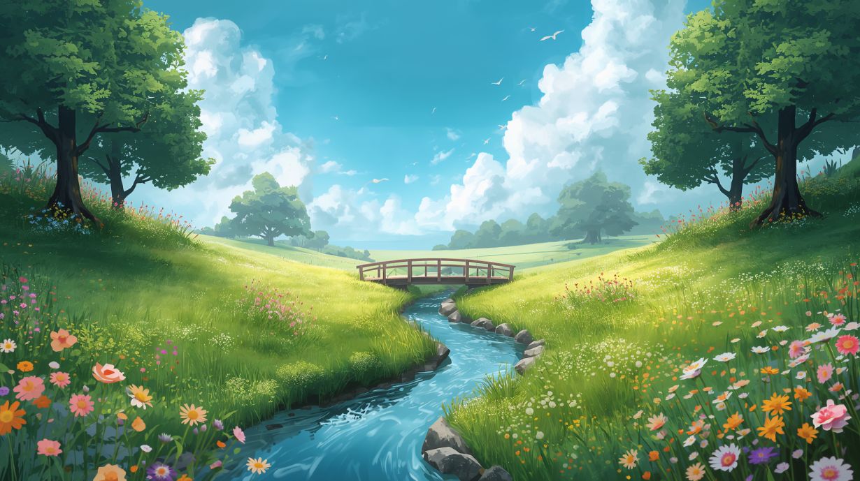 Green Meadows - Whimsical Valley Accent Wall Mural Wallpaper, peel & stick, custom-sized by Recoat