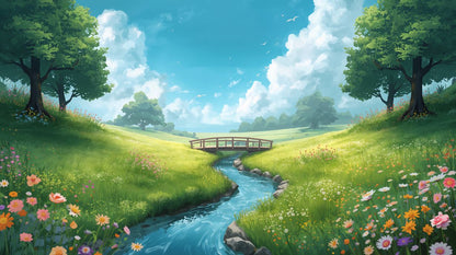 Green Meadows - Whimsical Valley Accent Wall Mural Wallpaper, peel & stick, custom-sized by Recoat