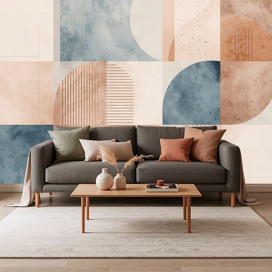 Terracotta Flow - Geometric Abstract Accent Wall Mural Wallpaper, peel & stick, custom-sized by Recoat