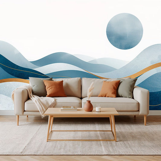 Midnight Blue Waves - Artistic Landscape Accent Wall Mural Wallpaper, peel & stick, custom-sized by Recoat
