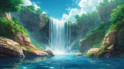 Paradise Falls - Lush Waterfall Accent Wall Mural Wallpaper, peel & stick, custom-sized by Recoat