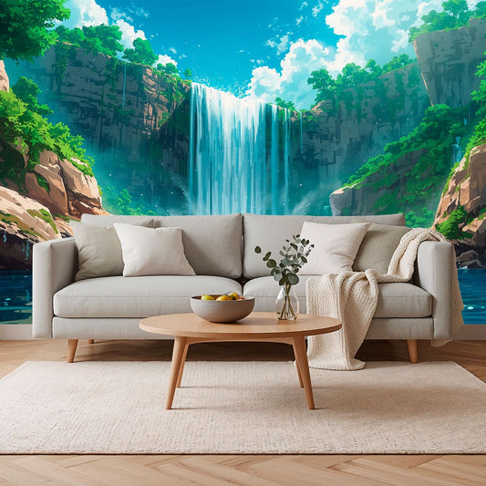 Paradise Falls - Lush Waterfall Accent Wall Mural Wallpaper, peel & stick, custom-sized by Recoat