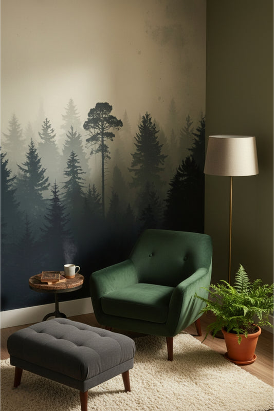 Misty Forest - Forest Mural Wallpaper For Moody Bedroom