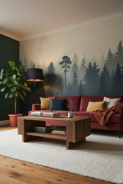 Misty Forest - Forest Mural Wallpaper For Moody Bedroom