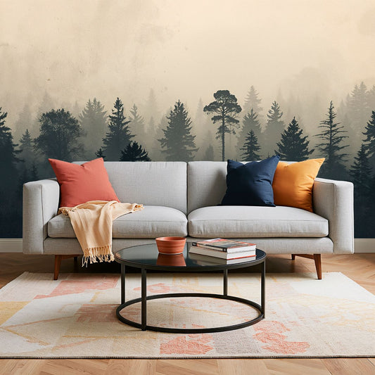 Misty Forest - Forest Mural Wallpaper For Moody Bedroom, peel & stick, custom-sized by Recoat