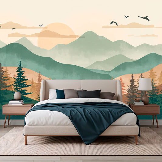 Alpine View - Rustic Forest Accent Wall Mural Wallpaper, peel & stick, custom-sized by Recoat