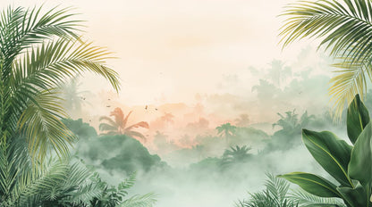 Horizons Golden Mist - Jungle Landscape Accent Wall Mural Wallpaper, peel & stick, custom-sized by Recoat