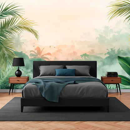 Horizons Golden Mist - Jungle Landscape Accent Wall Mural Wallpaper, peel & stick, custom-sized by Recoat