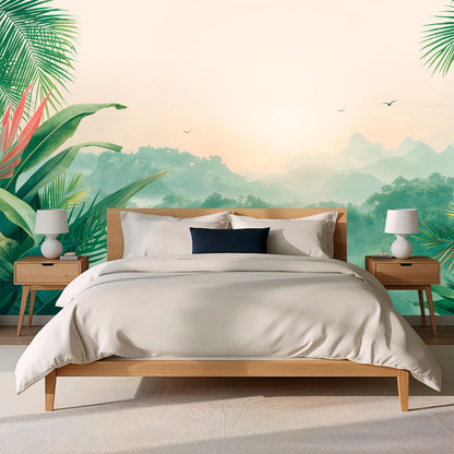 Tropical Dawn - Jungle Landscape Accent Wall Mural Wallpaper, peel & stick, custom-sized by Recoat
