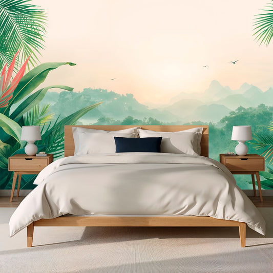 Tropical Dawn - Jungle Landscape Accent Wall Mural Wallpaper, peel & stick, custom-sized by Recoat