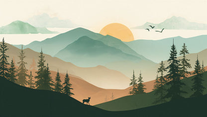 Horizons Sunset - Rustic Forest Accent Wall Mural Wallpaper, peel & stick, custom-sized by Recoat