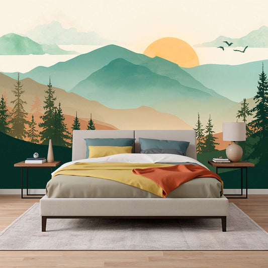 Horizons Sunset - Rustic Forest Accent Wall Mural Wallpaper, peel & stick, custom-sized by Recoat