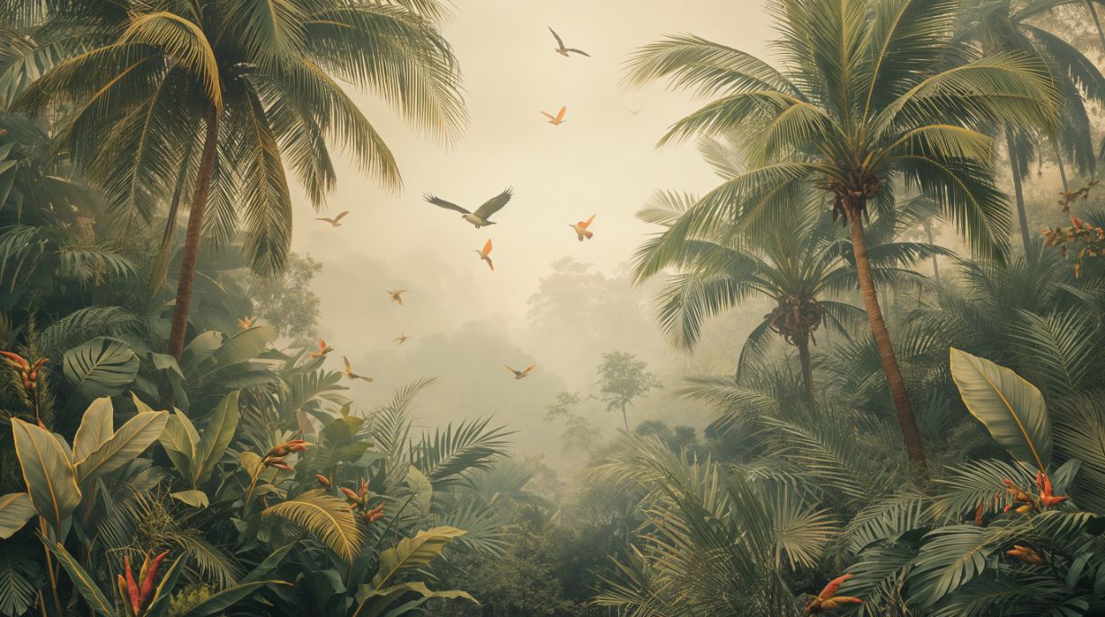 Misty Jungle - Vintage Forest Accent Wall Mural Wallpaper, peel & stick, custom-sized by Recoat