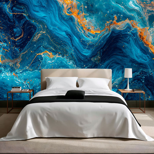 Ocean's Waves - Blue Abstract Accent Wall Mural Wallpaper, peel & stick, custom-sized by Recoat