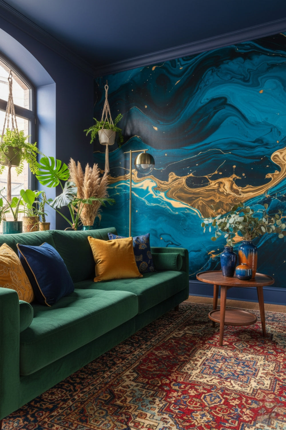 Ocean's Gold - Blue Abstract Accent Wall Mural Wallpaper