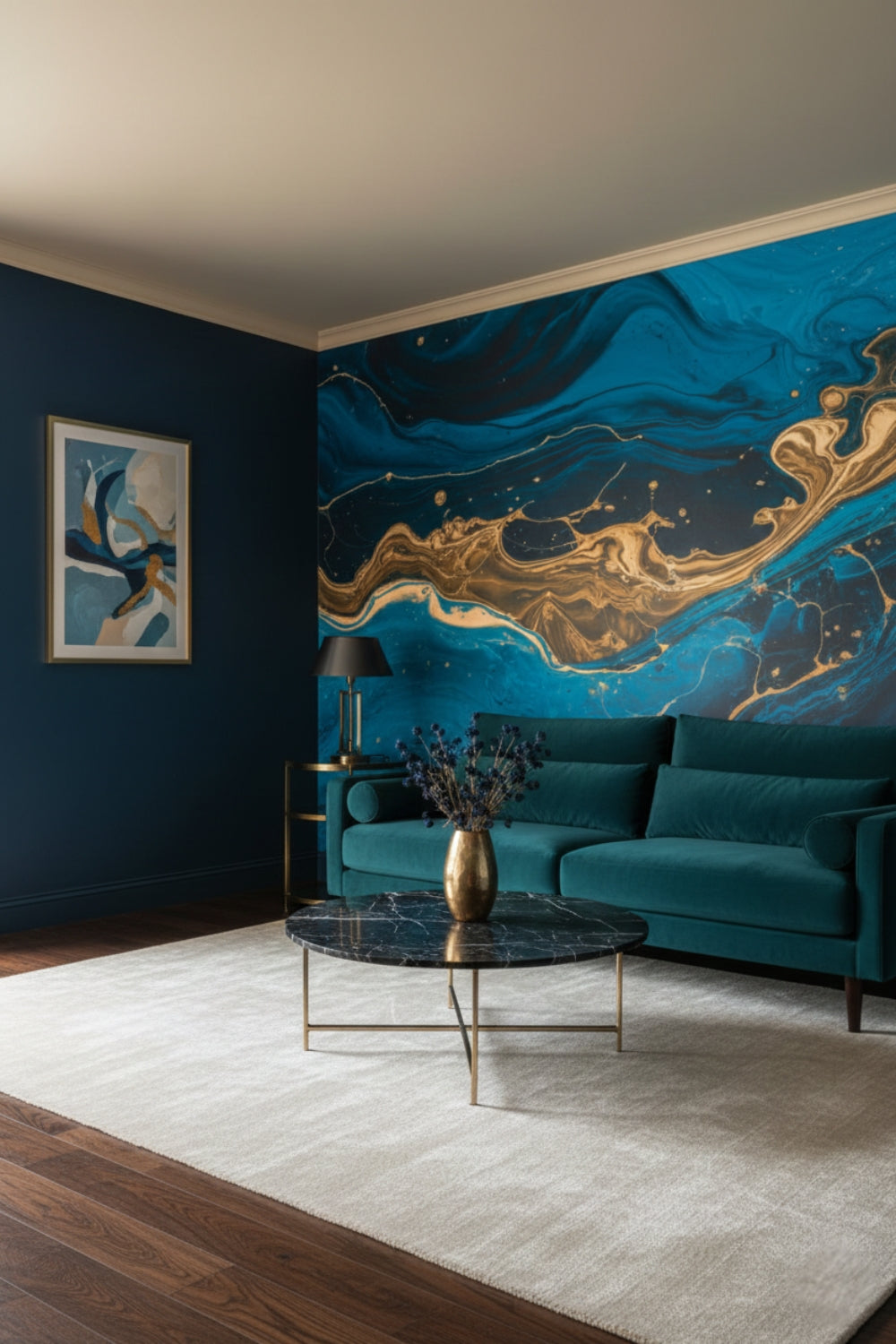 Ocean's Gold - Blue Abstract Accent Wall Mural Wallpaper