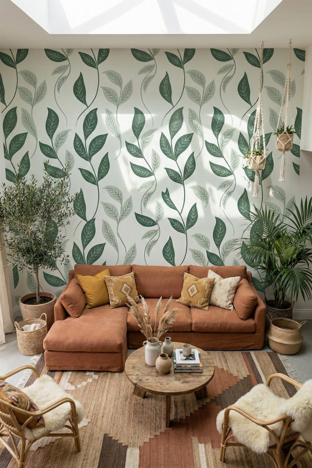 Olive Grove - Neutral Leaf Pattern Accent Wall Mural Wallpaper