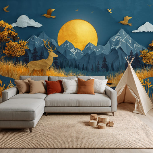 Papercraft Alpine - Paper Art Landscape Accent Wall Mural Wallpaper