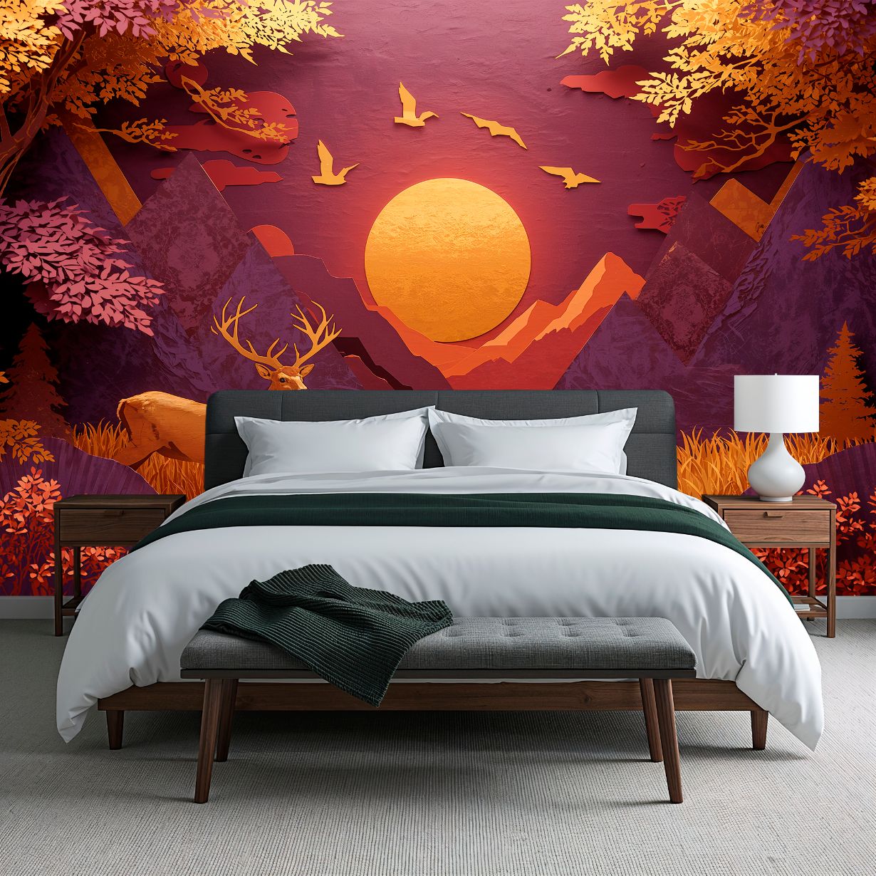 Papercraft Amethyst - Paper Art Landscape Accent Wall Mural Wallpaper, peel & stick, custom-sized by Recoat