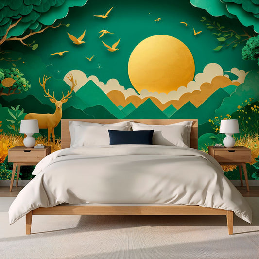 Papercraft Emerald - Paper Art Landscape Accent Wall Mural Wallpaper, peel & stick, custom-sized by Recoat
