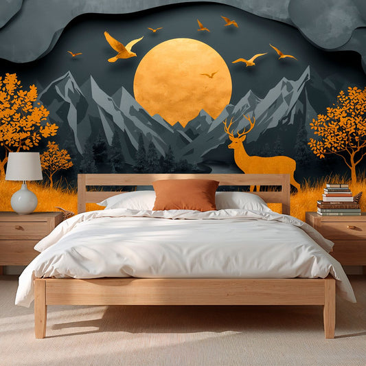 Papercraft Nocturne - Paper Art Landscape Accent Wall Mural Wallpaper, peel & stick, custom-sized by Recoat