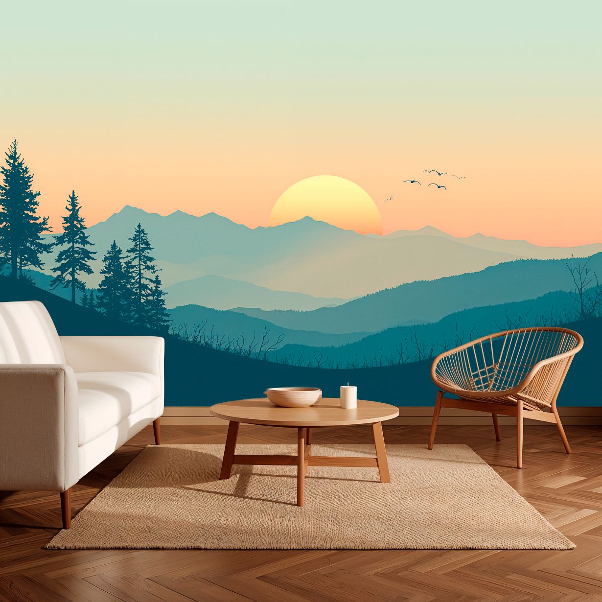 Sunset Valley - Dreamy Landscape Accent Wall Mural Wallpaper, peel & stick, custom-sized by Recoat