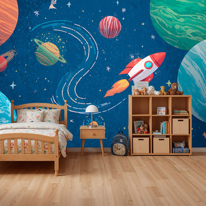 Cosmic Journey - Planet & Stars Accent Wall Mural Wallpaper, peel & stick, custom-sized by Recoat