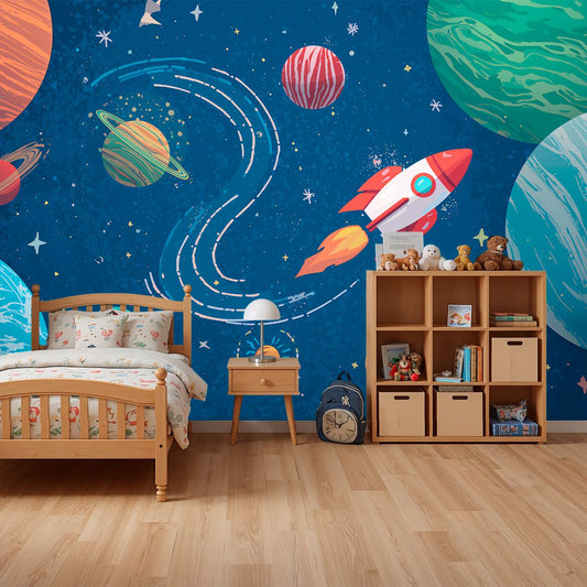 Cosmic Journey - Planet & Stars Accent Wall Mural Wallpaper, peel & stick, custom-sized by Recoat