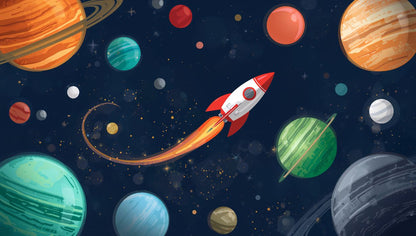 Rocket Starfield - Planet & Stars Accent Wall Mural Wallpaper, peel & stick, custom-sized by Recoat