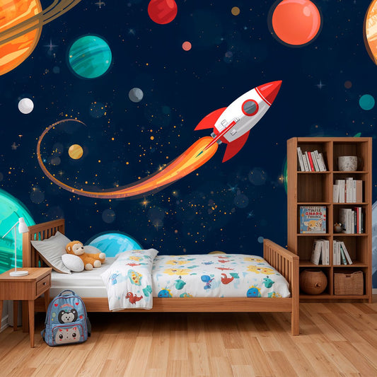 Rocket Starfield - Planet & Stars Accent Wall Mural Wallpaper, peel & stick, custom-sized by Recoat