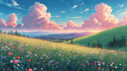 Skyfield Bloom - Dreamy Landscape Accent Wall Mural Wallpaper, peel & stick, custom-sized by Recoat