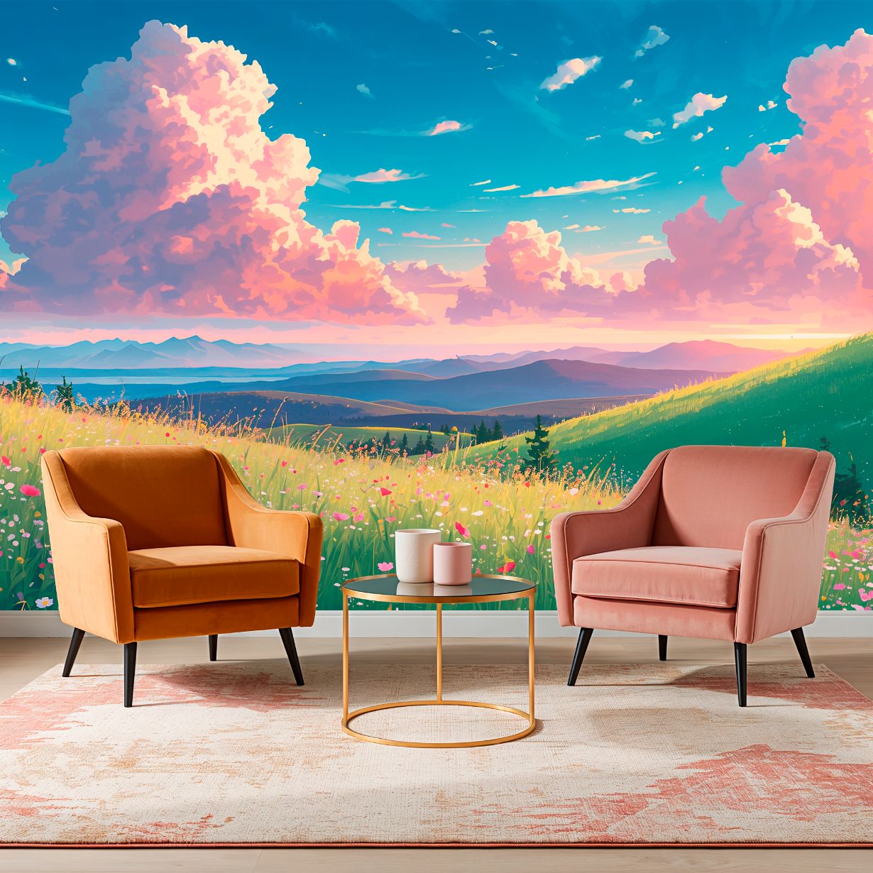 Skyfield Bloom - Dreamy Landscape Accent Wall Mural Wallpaper, peel & stick, custom-sized by Recoat