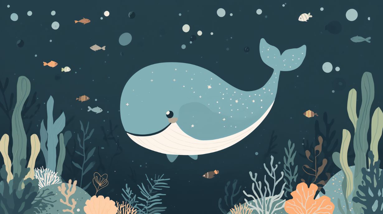 Starry Whale - Marine Life Accent Wall Mural Wallpaper, peel & stick, custom-sized by Recoat
