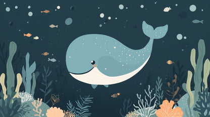 Starry Whale - Marine Life Accent Wall Mural Wallpaper, peel & stick, custom-sized by Recoat