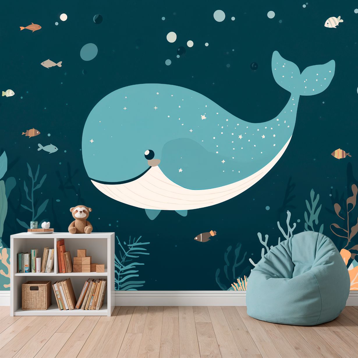 Starry Whale - Marine Life Accent Wall Mural Wallpaper, peel & stick, custom-sized by Recoat