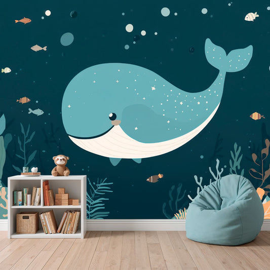 Starry Whale - Marine Life Accent Wall Mural Wallpaper, peel & stick, custom-sized by Recoat