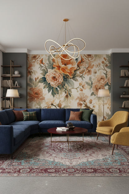 Terracotta Garden - Watercolor Flower Accent Wall Mural Wallpaper